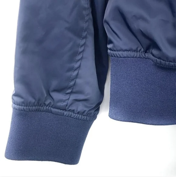 Zara Man Hooded Varsity Stripe Inside Navy Blue Bomber Jacket Size Medium - Picture 11 of 12